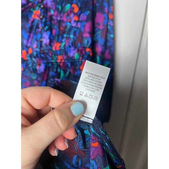 The Pioneer Woman Blue Long Sleeve Boho Floral Flounce Mini Dress Size Small - Picture 6 of 8